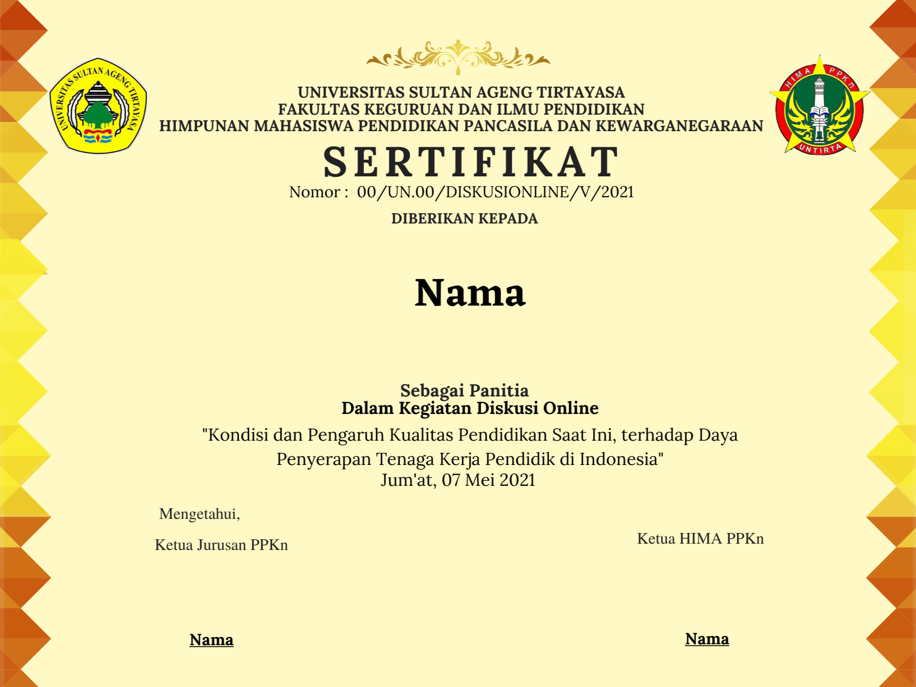 Cover of certificate design.