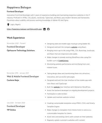 Front-end Development Resume Examples