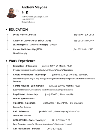 Andrew Maydaa’s resume