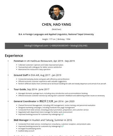 Tour Guide or any position related to travel industry Mẫu CV